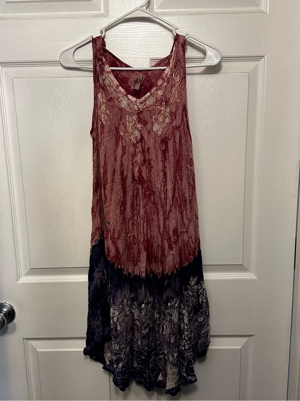 India Boutique Maroon and Navy Tie-Dye Embroidered Tank Dress